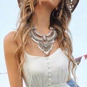 Boho Coachella Antique Silver Necklace